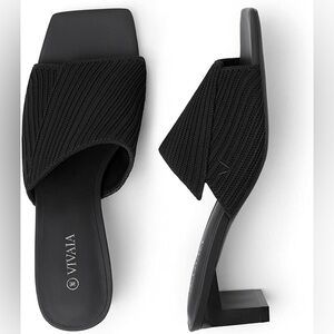 Vivaia Jade Knit Square Toe Heeled Slip On Slide Sandals in Black Sz 41 US 9.5